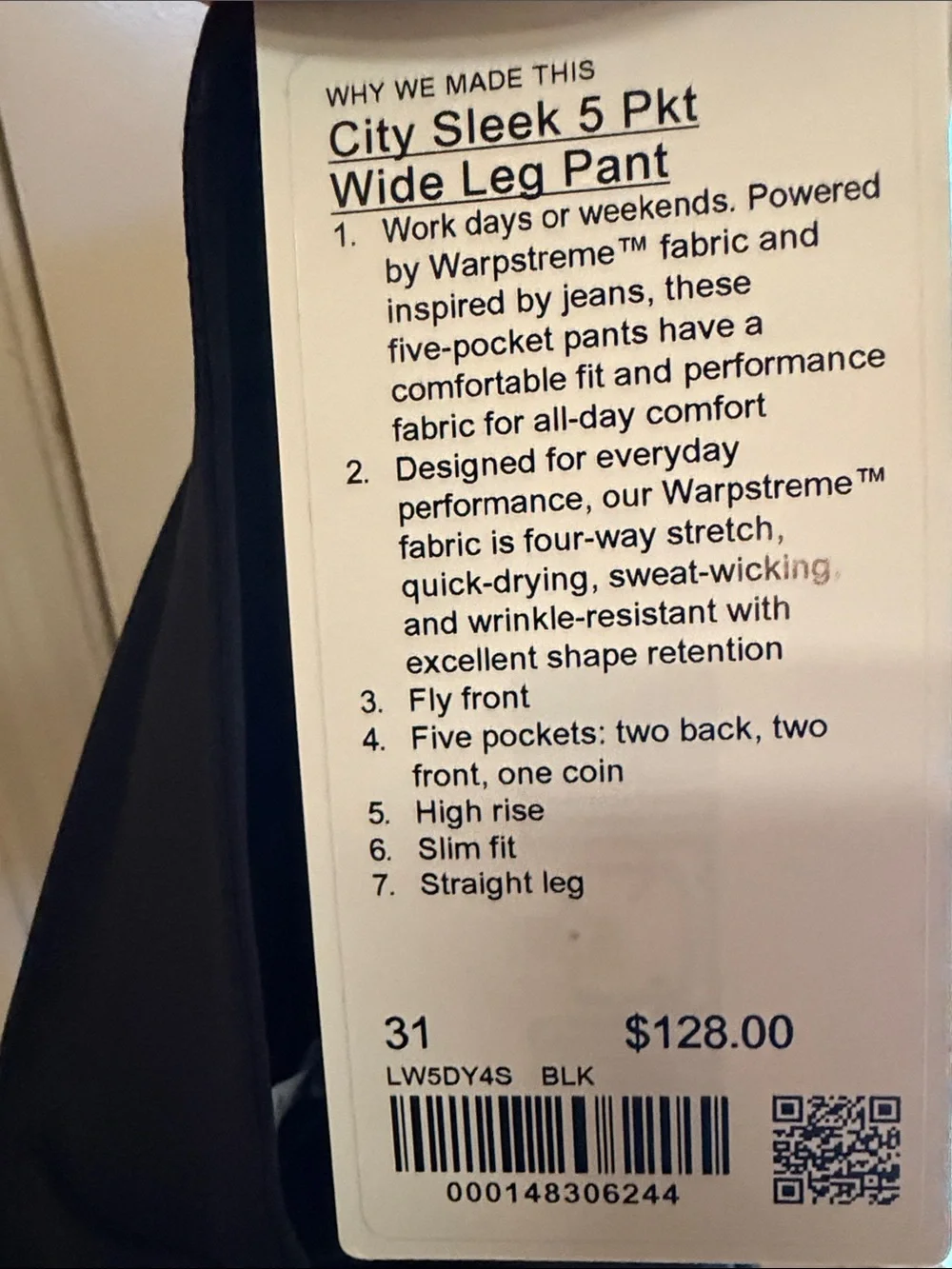 lululemon athletica Women’s 5 pocket Black Wide Leg Pants